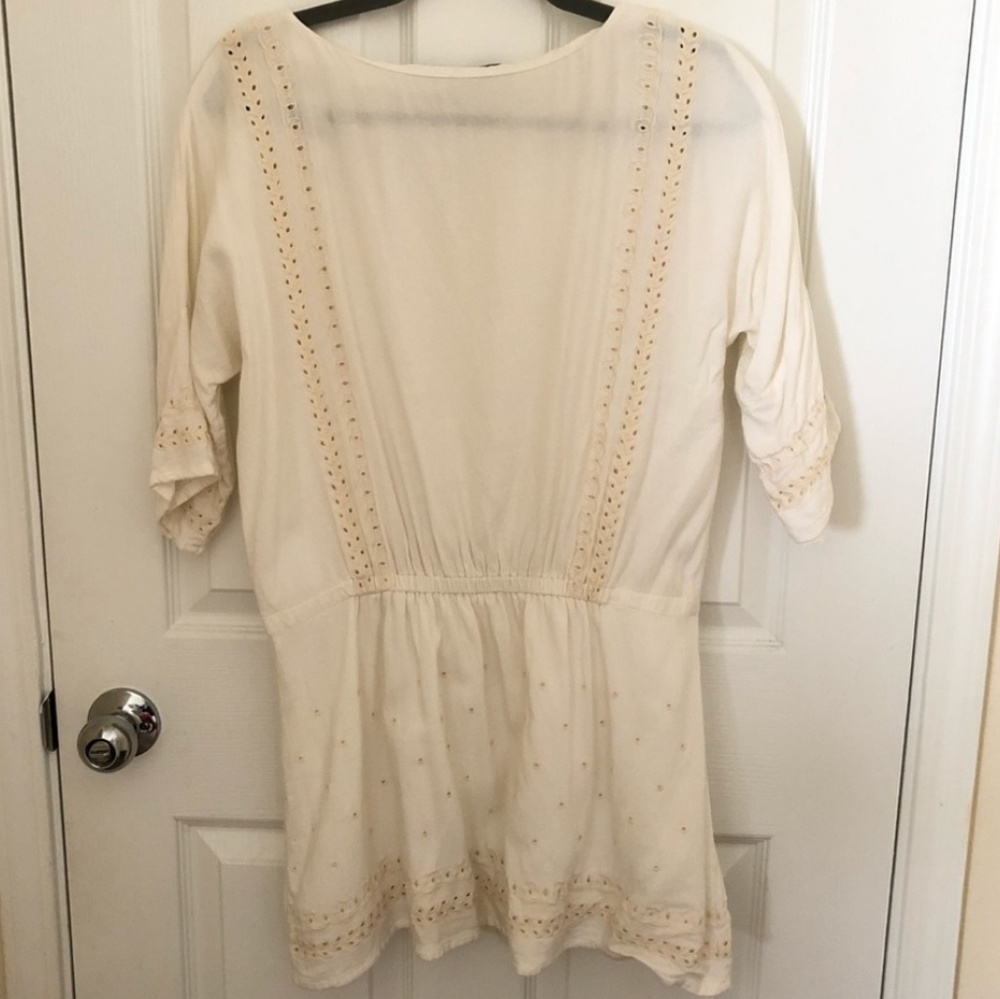 Zara woman dress cream eyelet 3/4 dolman dress M